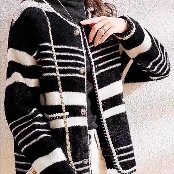 Striped Imitation Mink Fleece Cardigan - Picture 3 of 7